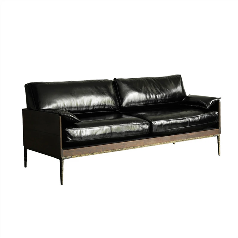 Bright Black Leather Sofa1